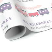Alle Aboard Steam Train Pink Girl Birthday Cadeaupapier (Rol Hoek)