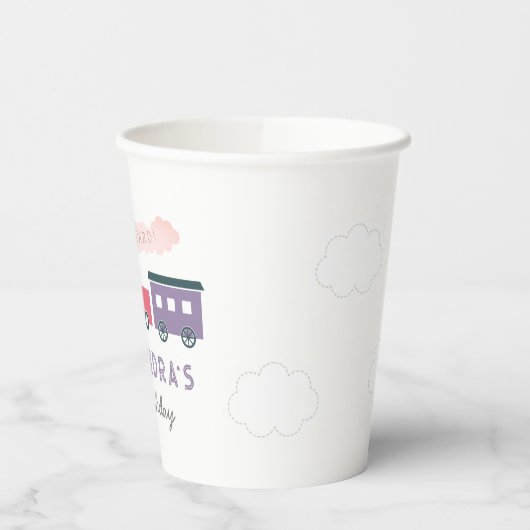 Alle Aboard Steam Train Pink Girl Birthday Papieren Bekers (Links)