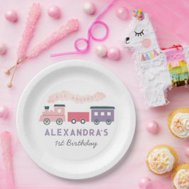 Alle Aboard Steam Train Pink Girl Birthday Papieren Bordje