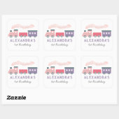 Alle Aboard Steam Train Pink Girl Birthday Vierkante Sticker (Vel)