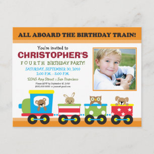 Alle "Aboard Train Boy's Birthday Invite" (oranje) Kaart