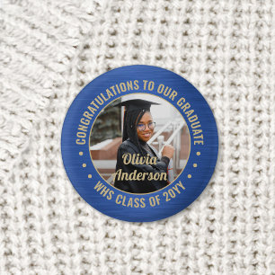 Alle Afstuderen tekst Foto's blauw en goud Ronde Button 3,2 Cm