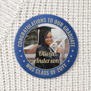 Alle Afstuderen tekst Foto's blauw en goud Ronde Button 5,7 Cm