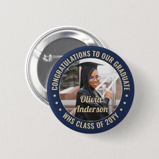 Alle Afstuderen tekst foto's gecomprimeerd Navy Bl Ronde Button 5,7 Cm (Voorkant /achterkant)