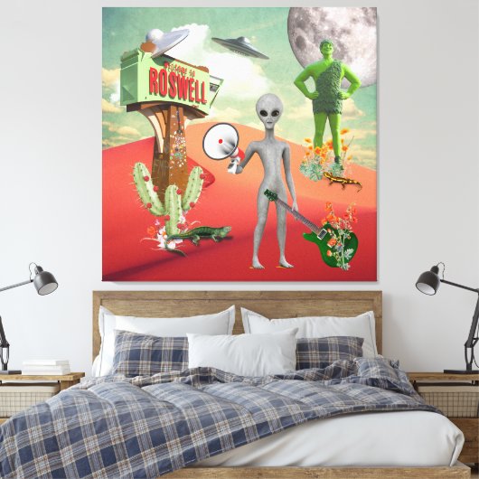 Alle Aliens UFO-woestijn Surreal Collage Canvas Afdruk (Insitu (Slaapkamer))