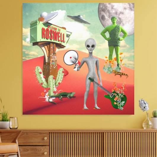 Alle Aliens UFO-woestijn Surreal Collage Canvas Afdruk (Insitu (Woonkamer))
