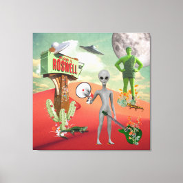 Alle Aliens UFO-woestijn Surreal Collage Canvas Afdruk