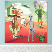 Alle Aliens UFO-woestijn Surreal Collage Canvas Afdruk (Insitu (Houten vloer))