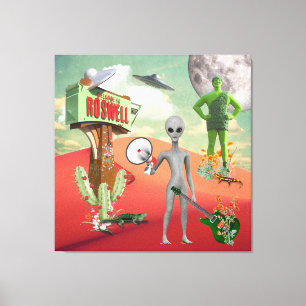 Alle Aliens UFO-woestijn Surreal Collage Canvas Afdruk