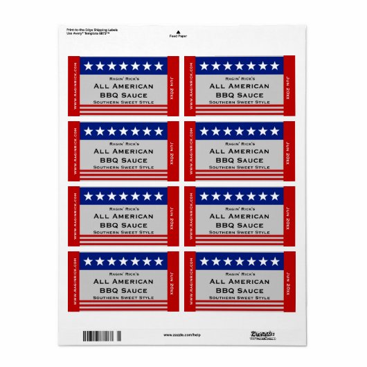 Alle American Stars en Stripes Food Container Etiket (Full Sheet)