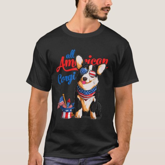 Alle Amerikaanse Corgi USA Zonnebrillen van 4 juli T-shirt (Voorkant)