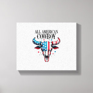 Alle Amerikaanse cowboy Amerikaanse vlag Koe Skull Canvas Afdruk