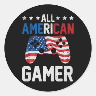 Alle Amerikaanse Gamer 4th of July Jongens Peuter Ronde Sticker
