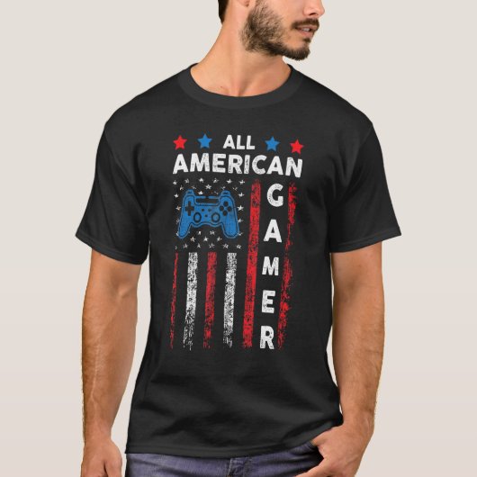 Alle Amerikaanse gamer Patriottic Video Game 4 jul T-shirt (Voorkant)