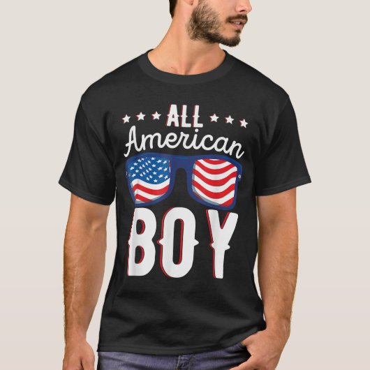 Alle Amerikaanse jongen Kinder vierde van juli fam T-shirt (Voorkant)