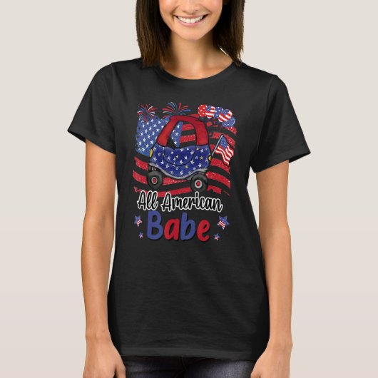 Alle Amerikaanse Kind Auto Babe Amerikaanse Vlag 4 T-shirt (Voorkant)