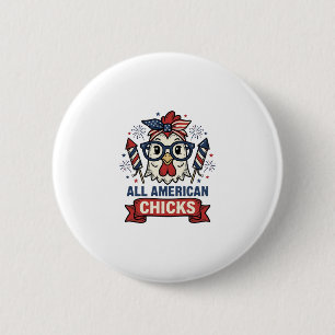 Alle Amerikaanse Kuikens Patriottische Kip Vector  Ronde Button 5,7 Cm