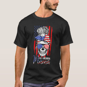 Alle Amerikaanse mama Amerikaanse vlag Bun Skull M T-shirt