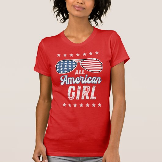 Alle Amerikaanse Meisje Amerikaanse Vlag Aviator B T-shirt (Voorkant)