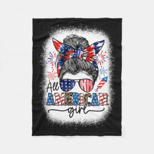 Alle Amerikaanse Meisje Messy Bun Patriotic 4th of Fleece Deken