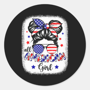 Alle Amerikaanse Meisje USA Vlag 4 Juli Vrouwen Ki Ronde Sticker