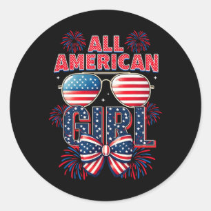Alle Amerikaanse Meisjes 4 Juli Coquette Bow Patri Ronde Sticker