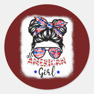 Alle Amerikaanse meisjes Tie Dye Messy Bun 4 juli Ronde Sticker