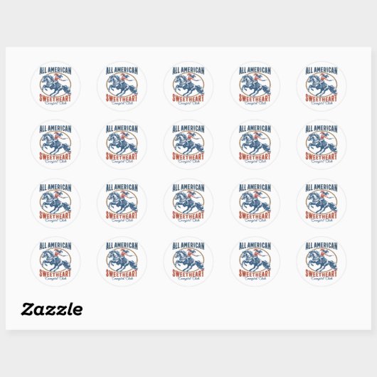 Alle Amerikaanse Sweetheart Cowgirl Ronde Sticker (Vel)