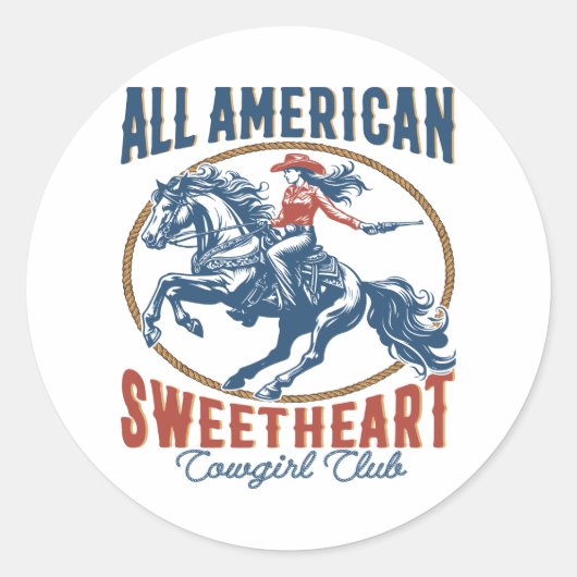 Alle Amerikaanse Sweetheart Cowgirl Ronde Sticker (Voorkant)