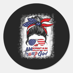 Alle Amerikaanse Trump Girl 4 juli Messy Bun Pro Ronde Sticker