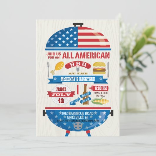 Alle Amerikaanse uitnodiging van de BBQ Party van  (Staand voorkant)