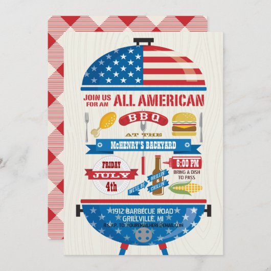 Alle Amerikaanse uitnodiging van de BBQ Party van  (Voorkant / Achterkant)