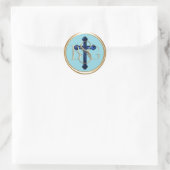 ALLE BEGINLETTERS Goud 3 Monogram Blauwe Kruis Ronde Sticker (Tas)