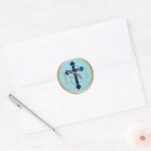 ALLE BEGINLETTERS Goud 3 Monogram Blauwe Kruis Ronde Sticker (Envelop)