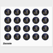 ALLE BEGINLETTERS Goud Monogram 3 Marineblauw Ronde Sticker (Vel)
