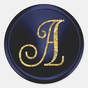 ALLE BEGINLETTERS Goud Monogram 3 Marineblauw Ronde Sticker