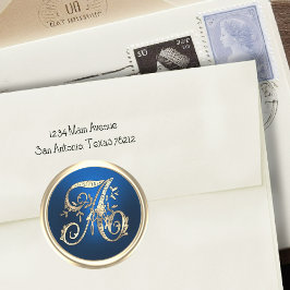 Alle Beginletters Goud Monogram Blauw Ronde Sticker