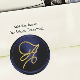 ALLE BEGINLETTERS Goud Schrift Monogram Navyblauw Ronde Sticker