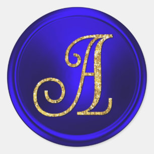 ALLE BEGINLETTERS Gouden Monogram 3 Koningsblauw Ronde Sticker