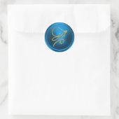 ALLE BEGINLETTERS Gouden Schreef Monogram Blauw Ronde Sticker (Tas)