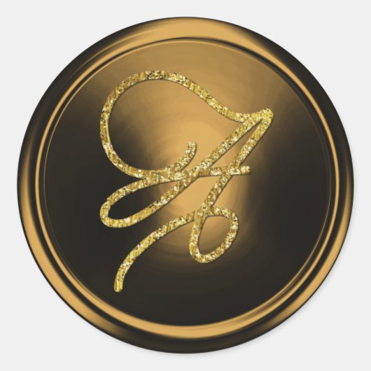 ALLE BEGINLETTERS Gouden Schreef Monogram Brons Ronde Sticker (Voorkant)