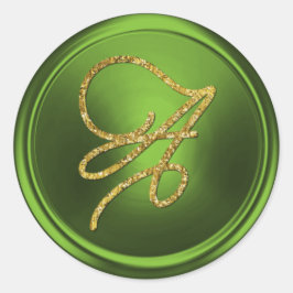 ALLE BEGINLETTERS Gouden Schreef Monogram Olijfgro Ronde Sticker