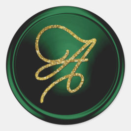 ALLE BEGINLETTERS Gouden Schreef Monogram Smaragdg Ronde Sticker