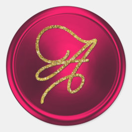 ALLE BEGINLETTERS Gouden Schrift Monogram Magenta Ronde Sticker