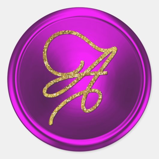 ALLE BEGINLETTERS Gouden Script Monogram Fuchsia  Ronde Sticker (Voorkant)