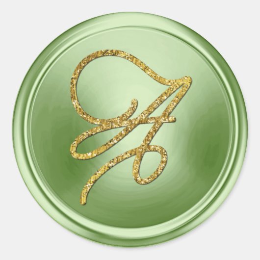 ALLE BEGINLETTERS Gouden Script Monogram Lichtgroe Ronde Sticker (Voorkant)