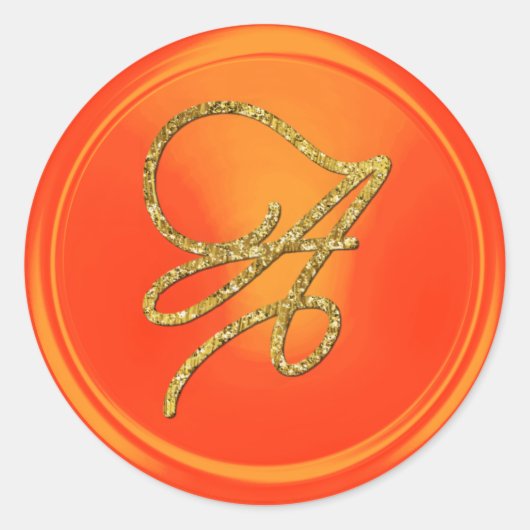 ALLE BEGINLETTERS Gouden Script Monogram Oranje Ronde Sticker (Voorkant)