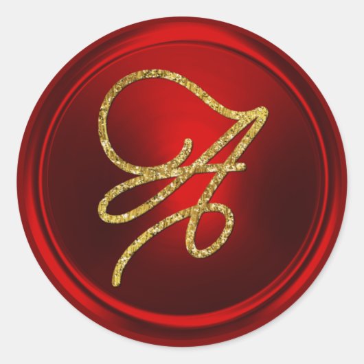 ALLE BEGINLETTERS Gouden Script Monogram Rood Ronde Sticker (Voorkant)