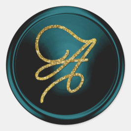 ALLE BEGINLETTERS Gouden Script Monogram Teal Blau Ronde Sticker