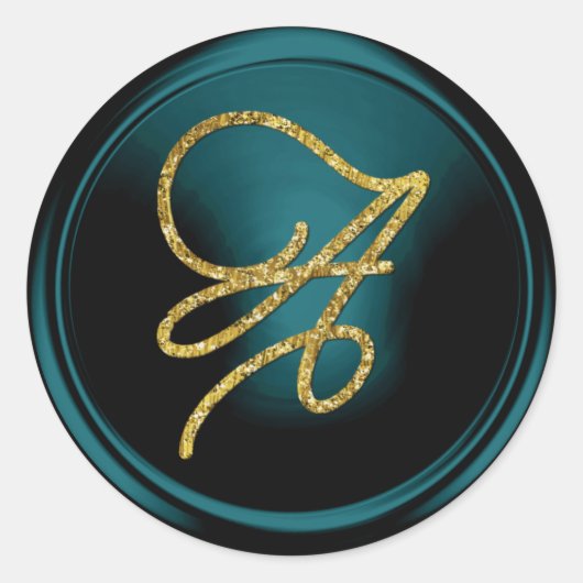 ALLE BEGINLETTERS Gouden Script Monogram Teal Blau Ronde Sticker (Voorkant)